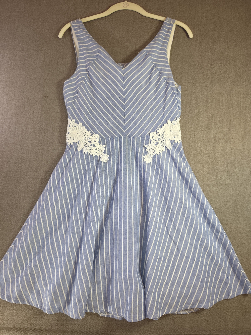Francesca's Collections Miami Blue & White Stripe Lace Detail Poly-Cotton Blend - Picture 2 of 15